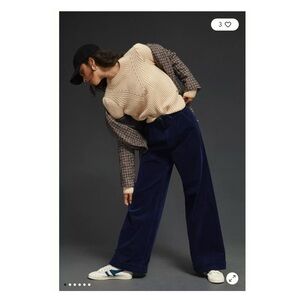 MOTHER Superior Womens 28 Big League Prep Cuff Wide Leg Corduroy Pant Navy Blue